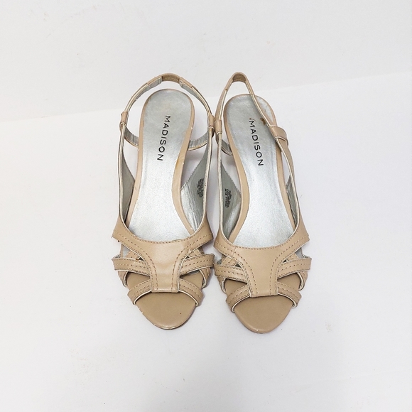 Madison Shoes - Womens Tan Leather Sling Back Open Toe Heel Sandals Size 8.5 Madison